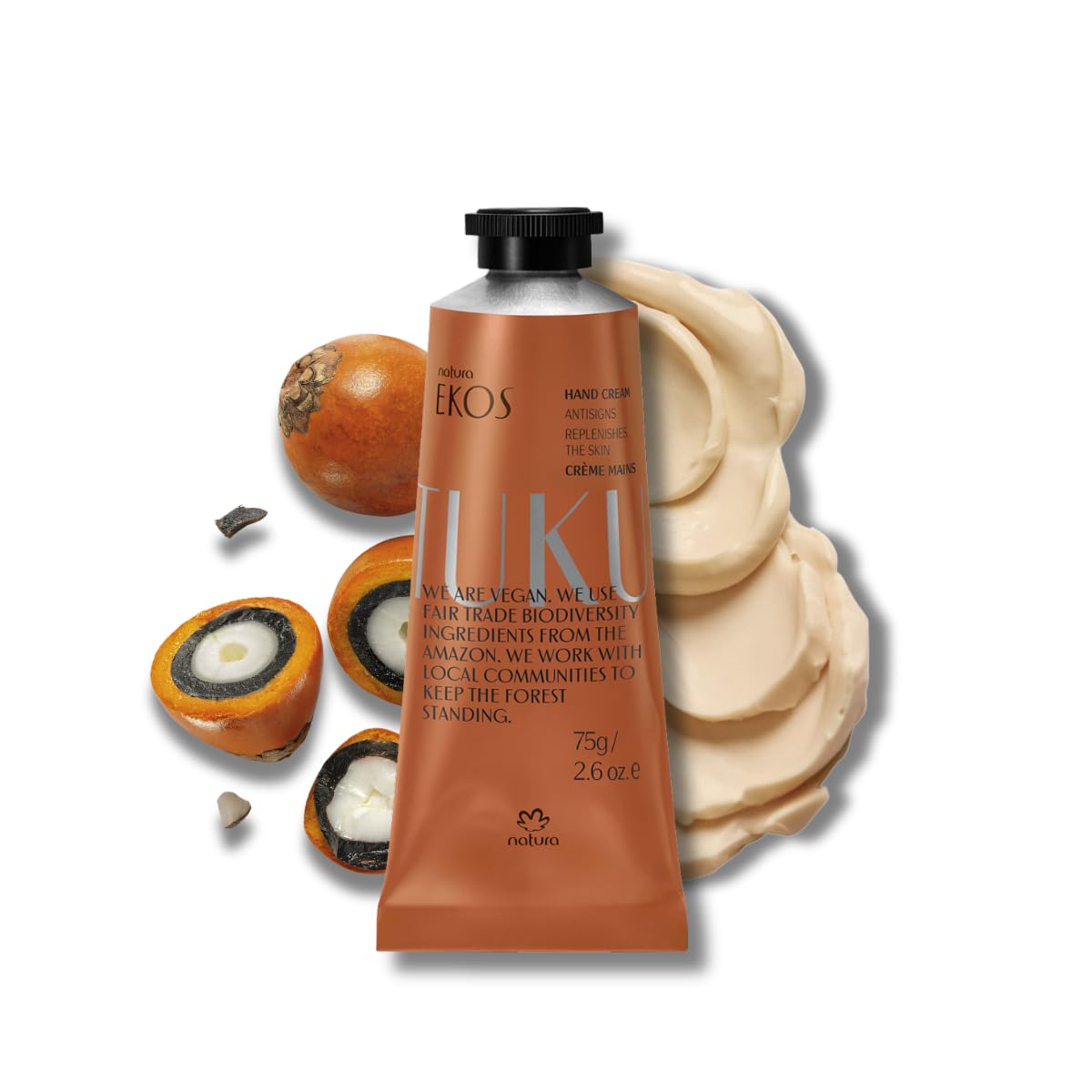 Ekos Tukuma Regenarting Hand Cream - Plumping Action - For Dry, Damaged and Cracked Cuticles and Hands - Quickly Absorbed - 100% Vegan - Cruelty Free - 75g