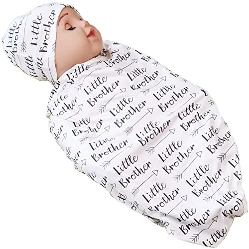 Newborn Swaddle Blanket with Beanie Set,Soft Stretchy Blanke