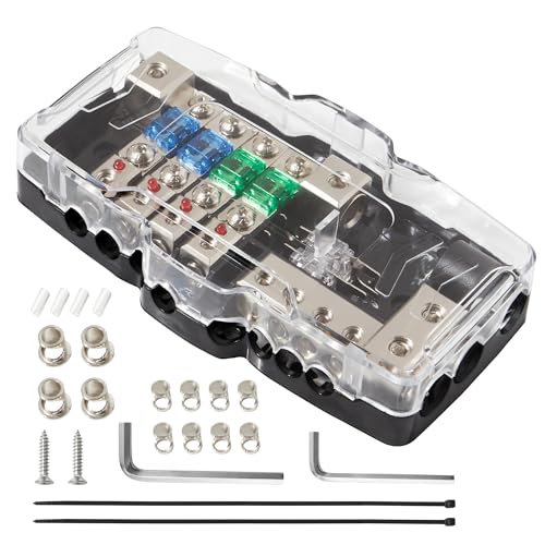 RED WOLF Bloque de distribución para batería de coche, distribuidor de corriente de 4 vías, soporte para fusibles para coche, caravana, camión, barco, radio, audio, bloque de distribución de corriente