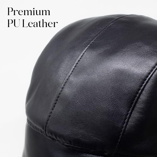 Image of Leather Trapper Hat, Faux Fur Lined Winter Aviator Cap for Women and Men