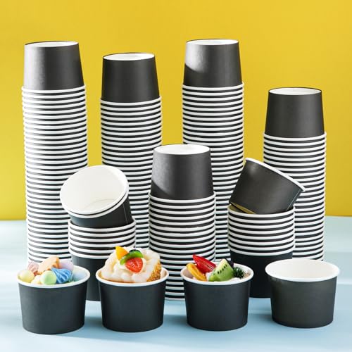 Image of Nuenen 100 Pcs 8 oz Summer Ice Cream Paper Cups Bulk Disposable Dessert Cups Solid Color Paper Dessert Bowls for Snack Sundae Spring Party Favors Ice Cream Bar Supplies (Black)
