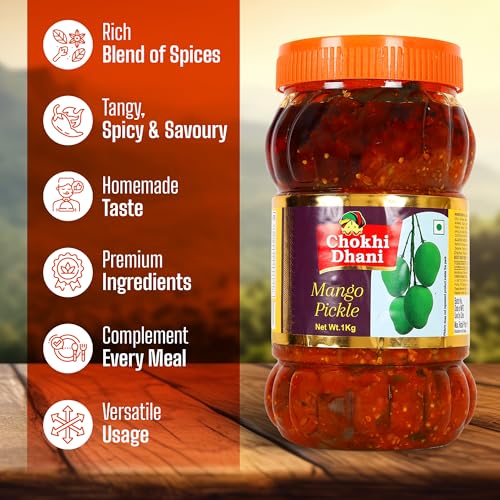 Image of Chokhi Dhani Mango Pickle 1kg | Authentic Indian Aam Ka Achar | Spicy & Tangy Traditional Mango Pickle with Mustard Oil & Aromatic Spices | Homemade Style