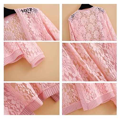 Image of Xunger Women's 3 /4 Sleeve Lace Cardigan Casual Open Front Floral Lace Shrug Summer Cover Up