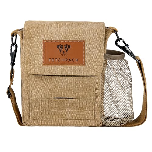 FETCHPACK Dog Walking Bag with Poo Bag Dispenser - Easy Access Dog Treat Pouch for Training - Adjustable Shoulder Strap, Inner Compartment and Water Bottle Holder