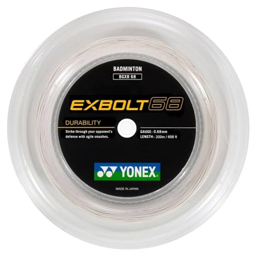 YONEX　EXBOLT68　200mロール（エクスボルト68）　ホワイト Yonex BG Exbolt 68 Badminton String Reel (White) - 200m