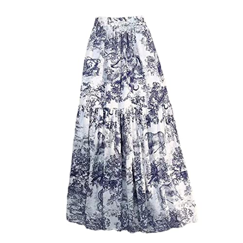 Jupe longue plissée confortable taille 48 avec ceinture élastique bleu
