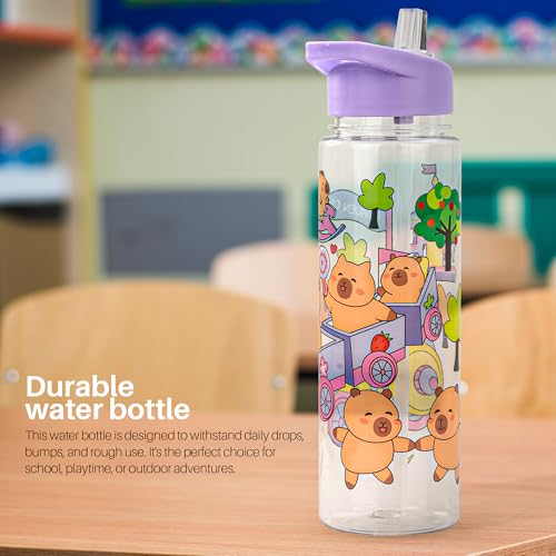 Image of BAYBEE 600 ML Chubby Drinking Water Bottle for Kids | Bpa Free Baby Sipper Bottle with Flip Straw & Carry Handle | Toddlers Leak Proof Sipper Water Bottle for Kids 1 to 12 Years Boys Girls (Purple)