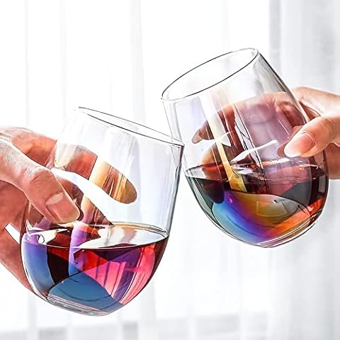 Rainbow Wine Glasses Iridescent Wine Glasses 18oz | Large Modern Wine Glass for Burgundy, Cabernet, Sauvignon, Bordeaux,Wine,Juice,Water Modern Drinking Tumbler Red & White Stemless Wine Glasses Cover