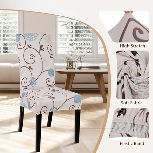 Image of SearchI Dining Room Chair Covers Set of 6, Stretch Printed Parsons Chair Slipcovers Super Fit Spandex Removable Washable Kitchen Chair Protector Cover for Dining Room, Hotel, Ceremony (Ball Flower)