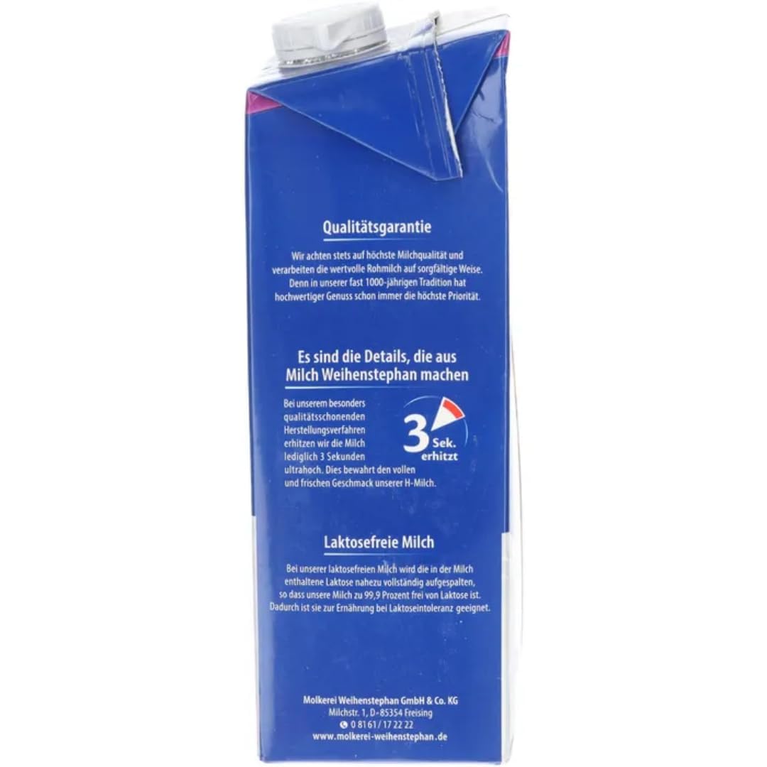 Milch Weihenstephan fettarme H-Milch 3,5% Fett laktosefrei, je 1 Liter, 60 Stück mit Pufai Grocery