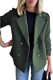 CHARTOU Women's Cropped Wool Blend Coat Fall Knit Sweater Blazer Notch Lapel Double Breasted Pea Coat Jacket (Small, Green)