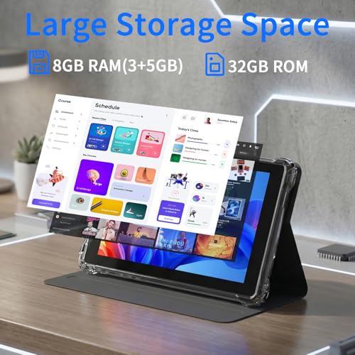 Image of 7 Inch Android Tablet with Case, 32GB ROM+ 8GB RAM Quad-Core Processor，2MP+5MP Dual Camera,5G WiFi 6, BT Computer Pc，3000mAh Battery,1024*600 IPS