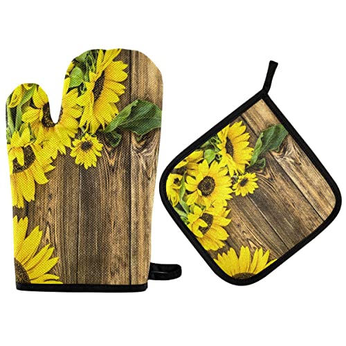 2 pezzi Presine E Guanti Da Forno Vintage Sunflowers Yellow Guanti Da Cucina Professional Guanti Da Barbecue Per Cottura Al Forno, Microonde, Cucinare