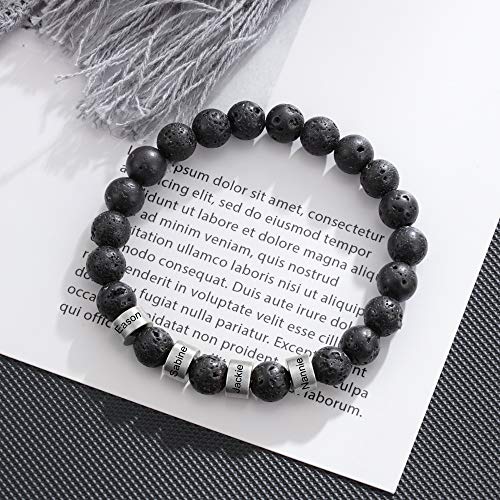 Personalized Men&Women Beads Bracelet Custom Chakra Stone Bracelet For Men With Initial Name Custom Beads Malachite Tiger Eye Lava Stone Men's Id Bracelet (Black 2) #TOP2