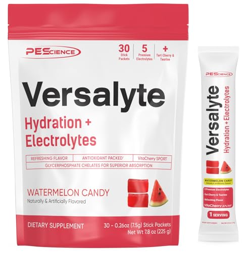 Image of PEScience Versalyte Electrolyte Hydration Packets, Sugar Free Electrolyte Powder with Magnesium, Taurine, Antioxidants, Trace Minerals, Low Sodium - Watermelon Candy, 30 Servings