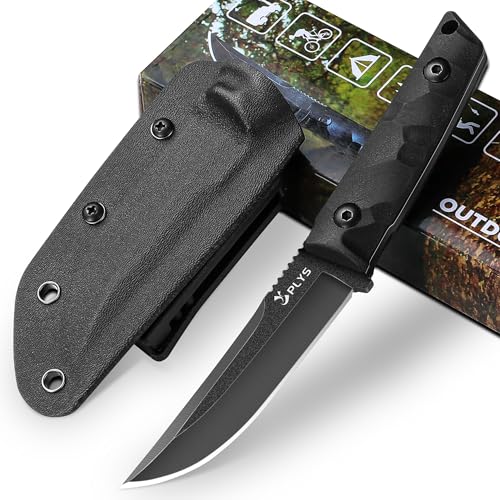 Plys Cuchillo de Caza de Supervivencia Al Aire Libre de Espiga Completa, Hoja Fija de Acero 440c, Mango G10 Con Funda Kydex, Adecuado Para Pesca, Camping, Senderismo.