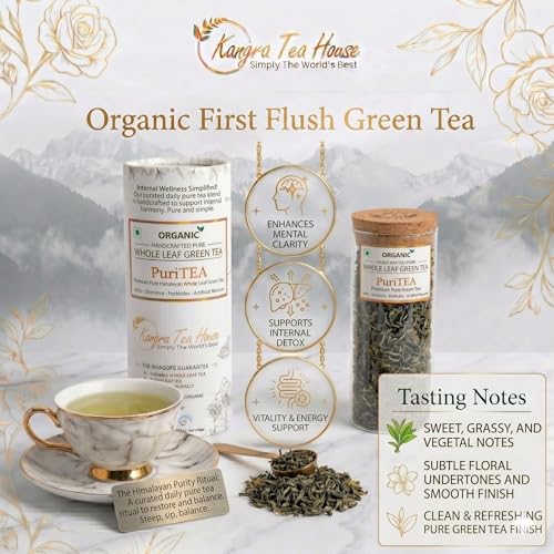 Image of Kangra Tea House PuriTEA (20g) Artisanal Whole Leaf Green Tea | GI Tagged & NPOP Organic Certified | Holistic Detox & Weight Management Blend | First Flush, 0 Bitterness | From Palampur, Himachal Pradesh