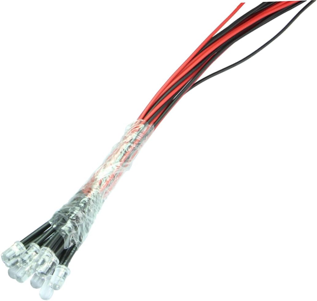 50PCS 12V LED Diode Light Tubes 5mm High Brightness with 20CM Wires Assorted Colors for Toy Car Indicators and Decorative Lighting