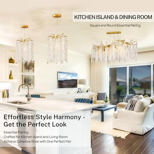 Twinklumen Gold Crystal Pendant Light for Kitchen Island, Luxury Branch Chandelier Lights Fixture, Modern Elegant Adjustable Pendant Lighting for Dining Room Bedroom, E12 Bulb, L8'' x H11'' by Twinklumen - Used condition - Image 2