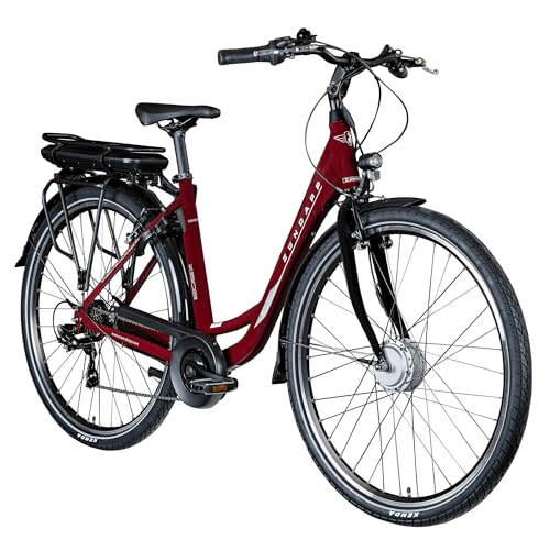 ZÜNDAPP Z503 28 Zoll Ebike Damen Fahrrad E City Bike Damenfahrrad Tiefeinsteiger Hollandrad mit Gangschaltung Fahrrad mit tiefem Einstieg Ebike (weinrot, 50 cm)