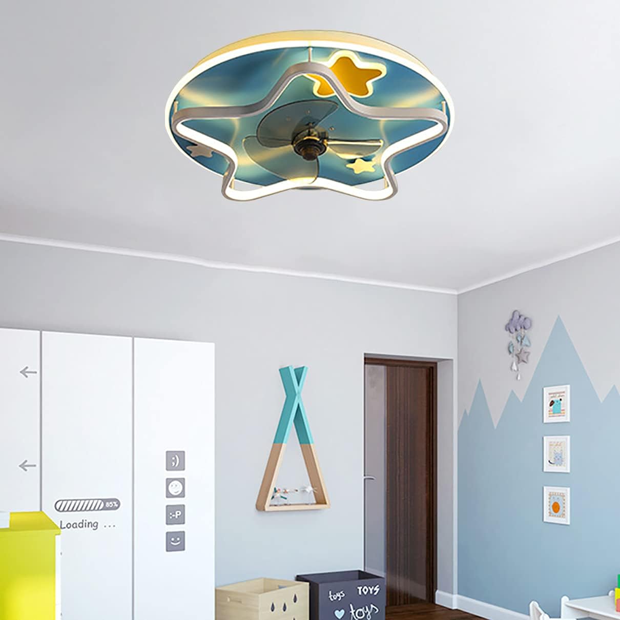 YUEGOO Ceiling Fans with Lamps,Led Kids Ceiling Fan with Light and Remote Control Silent 3 Speeds Bedroom Dimmable Fan Ceiling Light with Timer Ultra-Thin Modern Living Room/Blue