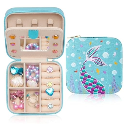WERNNSAI Schmuckkästchen Mädchen Klein, Meerjungfrau - Schmuckschatulle, Schmuckaufbewahrung Reise mit Spiegel, Wasserdicht Jewelry Organizer für Kinder Geschenk für geburtstag, Weihnachten