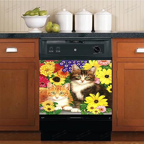 Greture Magnetic Sticker For Kitchen Dishwasher Front Cover, Cat Fridge Panel Decal, Spring Kitchen Utensils Sticker Decoration, Magnet 23 W X 26 H Inch #TOP4