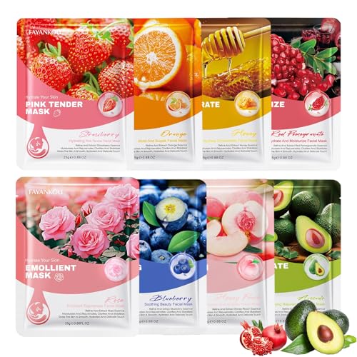 8 piezas Hidratante mascarilla facial,Daily Care Mascarilla,Calmante Mascarilla Facial,Calmante y Hidratante mascarilla para hombre y mujer,para mayoría de los tipos de piel