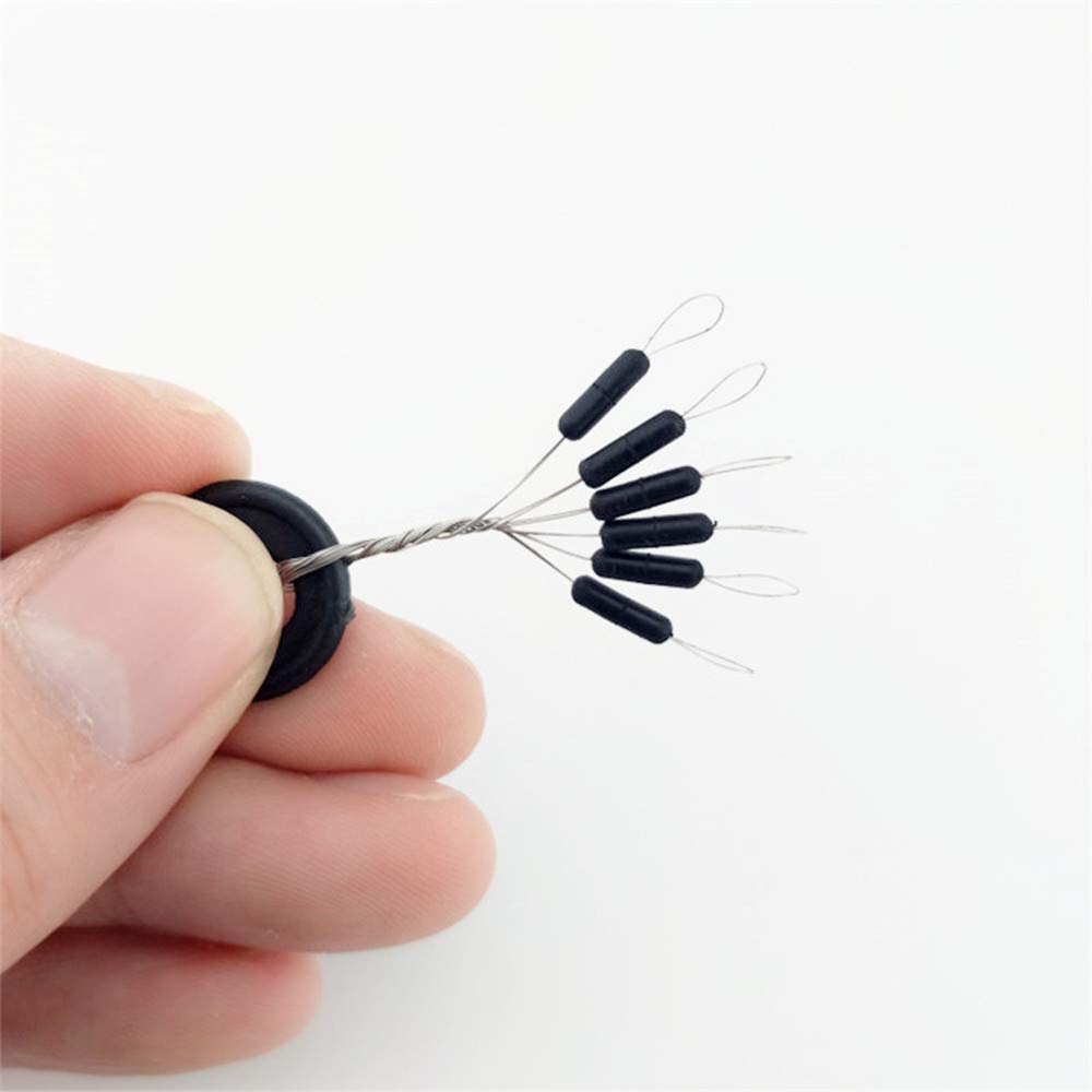 Bobber stopper da pesca, 300 pezzi, 50 gruppi/set di perline in gomma nera, tappo galleggiante da pesca, Forma cilindrica., L
