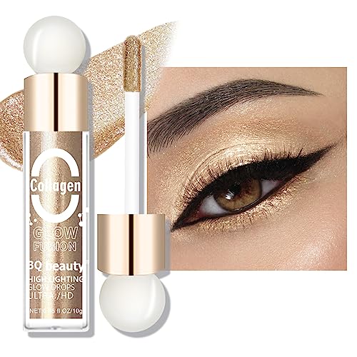BEFIVECOK Liquid Glitter Eyeshadow - Sparkling Metallic Glitter Eye Shadow Makeup, High Pigmentation, Long Lasting Waterproof Shimmer Korean Liquid Eyeshadow for Eyes (#06 Beige Gold Shimmer)