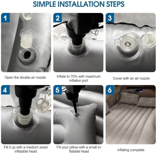 Image of VAVSU PVC Car Camping Mattress | Inflatable Travel Bed with 2 Air Pillows | Portable Sleeping Air Couch for SUV, Car & Outdoor Use (Beige)