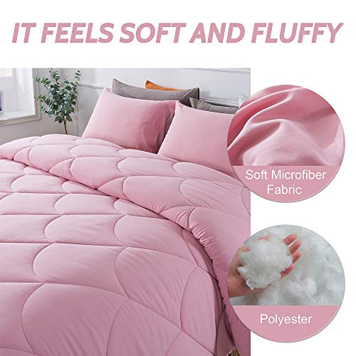 Decroom Lightweight Full Comforter Set With 2 Pillow Sham - 3 Pieces Set - Quilted Down Alternative Comforter/Duvet Insert For All Season - Pink - Full Size #TOP2