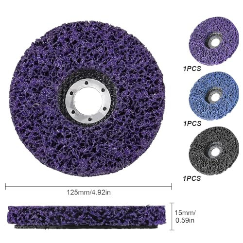 125mm CSD Scheibe Schleifscheibe, 3 Stücke Grobreinigungsscheibe Reinigungsscheibe Set Nylongewebescheibe Lackentfernung Rost Polieren für Winkelschleifer Lila Schwarz