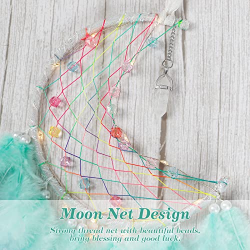 Dremisland Moon Dream Catcher with Fairy Lights Handmade Dreamcatcher Kids Bedroom Accessories Rainbow Feather Lucky Turquoise Pendant Wall Hanging Decoration for Home Bedroom - Image 4