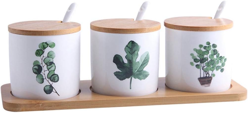 Nordic Ceramic Seasoning Bottle Set Household Green Planting Spice Jar Condiment Salt Sugar Storage Tank Kitchen Cooking Tools