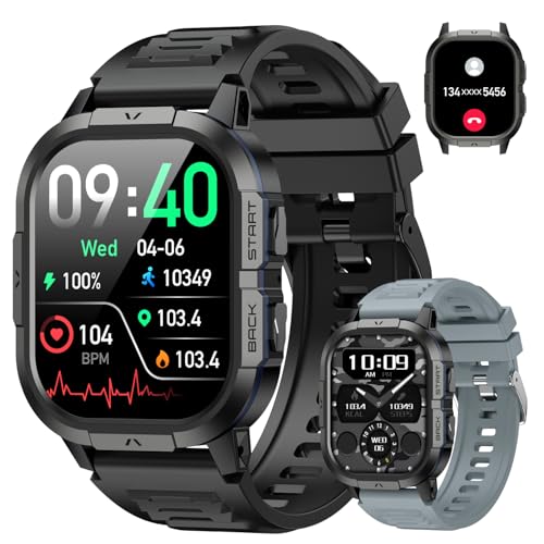 Smart Watch for Men Fitness Tracker: Waterproof Military Digital Mens Watches Running Make Answer Call Smartwatch Android Phone iPhone Samsung Compatible Sleep SpO2 Heart Rate Monitor Step Pedometer