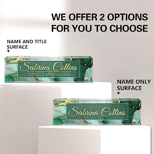 Image of Name Plate for Desk, Desk Name Plate Personalized, Office Decor for Women Men, Acrylic Desktop Accessories, Office Gifts for Boss Nurse Teacher Coworker, Employee Appreciation Gift (Green Coast B)