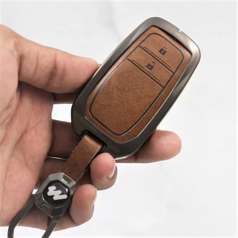 Metal Alloy Leather Key case for Toyota 2 Button Smart Key - TAN-image-49