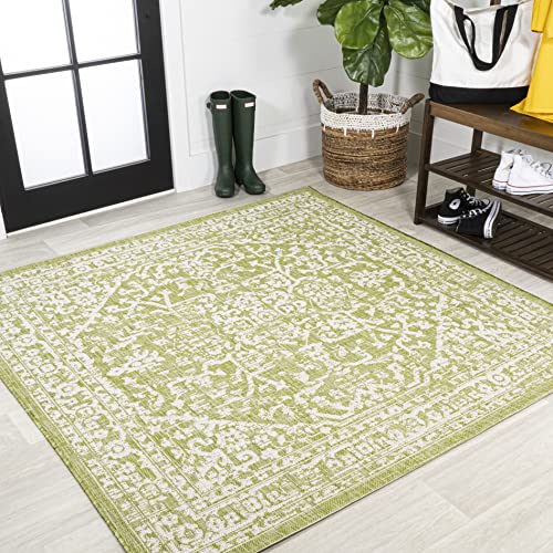 JONATHAN Y Boho Medallion Indoor Outdoor Square Area Rug 5X5 Green/Cream, Malta Textured Weave for Backyard, Patio, Porch, Easy-Cleaning, High Traffic, Pet-Friendly, Non-Shedding (SMB104D-5SQ)