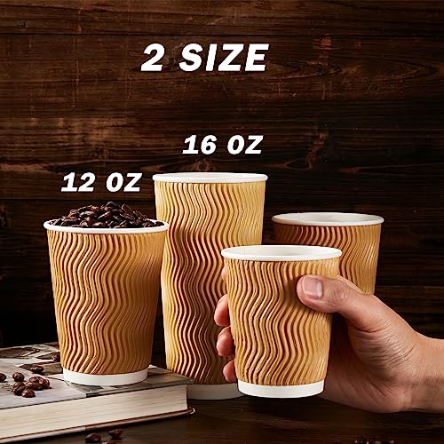 Clawsoff 120 Pack 12 oz Coffee Cups, Disposable Corrugated Insulated Ripple Wall Paper Coffee Cups 12oz for Hot or Cold Drinks Office Home Cafe Party Travel (Champagne) by Clawsoff - Image 6