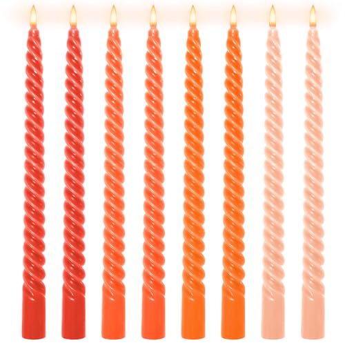 Whaline 8Pcs 10 Inch Fall Orange Gradient Color Spiral Taper Candles Dripless Twisted Wax Candles Long Unscented Candle Sticks for Halloween Home Party Supplies