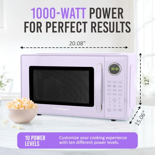 Image of Nostalgia Modern Retro Compact Countertop Microwave Oven - 1.1 Cu. Ft. - 1000-Watts with LED Digital Display - Child Lock - Easy Clean Interior - Lavender