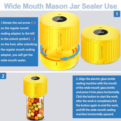 Electric Mason Jar Vacuum Sealer Kit for Wide Mouth and Regular Mouth Mason Jar - Yellow