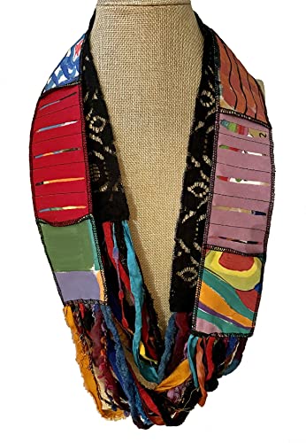 Women’s Colorful Reversible Multi Strand Recycled Hand Painted Cotton and knit Yarn Infinity Scarf – LRW DESIGNS