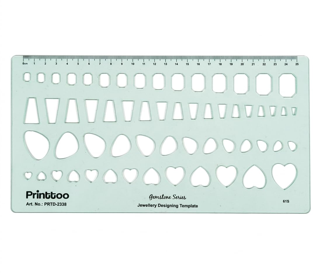 Printtoo Jewellery Designing Template with Ruler, Jewelry Drafting Stencil for Gemstone Sketching, Reusable 2mm Plastic Drawing Guide for Stone Layout, Design Work, Students, Artists & Professionals