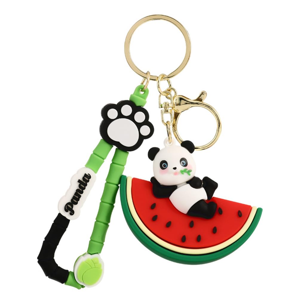 Caoxian Unisex Kids Multicolour Cute Panda Keychain Pendant With Watermelon - Creative Doll For Exquisite Schoolbag Decoration Fashion Accessories