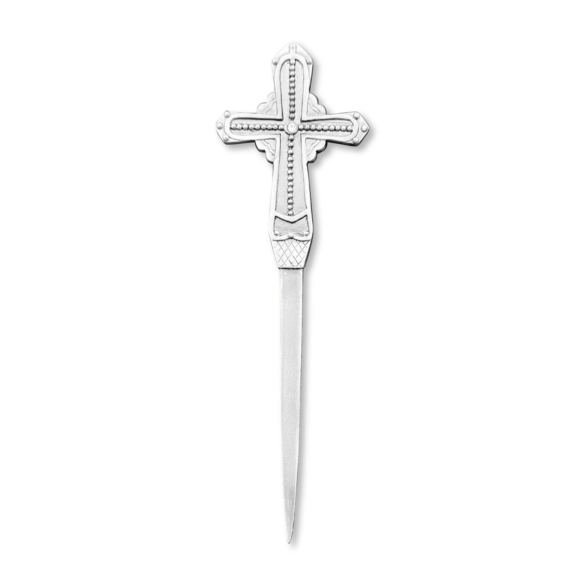 Letter Opener Cross Shape Vintage Pewter Metal Letter Opener Envelope Open Slitter, Silver Hand Letter Opener (Cross with Studs)