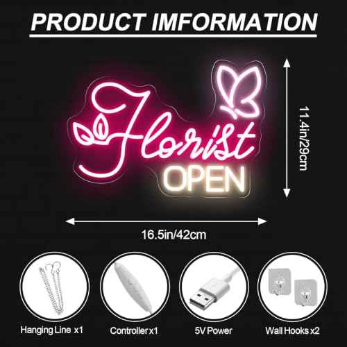 Image of Florist Open Neon Sign Flower Shop Open Welcome Led Light