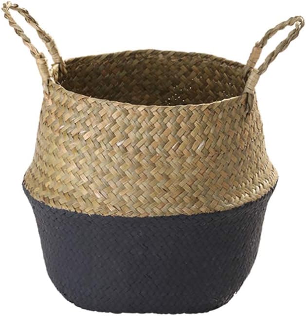 BESTonZON Woven Basket Seagrass Belly Basket Wicker Belly Basket Planter Indoor with Handles Natural Plant Pot for Fiddle Leaf Fig Tree Snake Plant and Monsteraag S