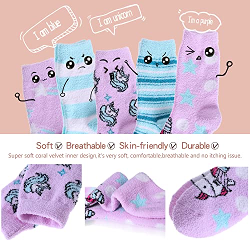 Image of EBMORE Fuzzy Socks for Women, Thick Cozy Warm Fluffy for Winter | Ultra Soft Plush Fleece Lining, Stretch Cuff, Comfy Heel & Toe, for Home & Sleep, Gifts Cabin Slipper Socks, 5 Pairs
